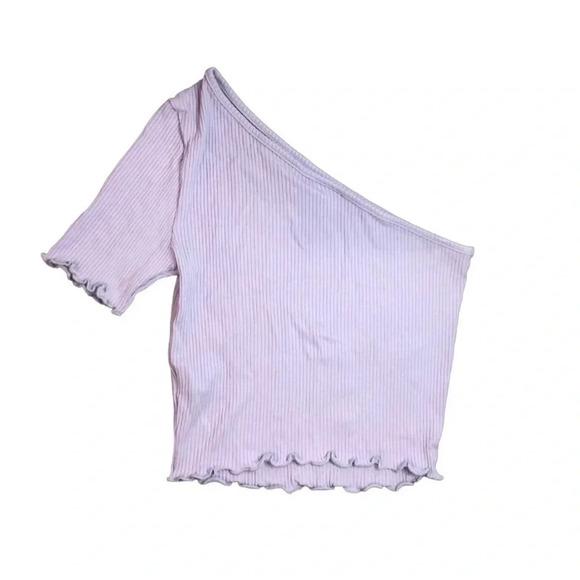 ASOS Design Off the Shoulder Lettuce Edge Top | Lilac | Size 02 - Picture 3 of 6